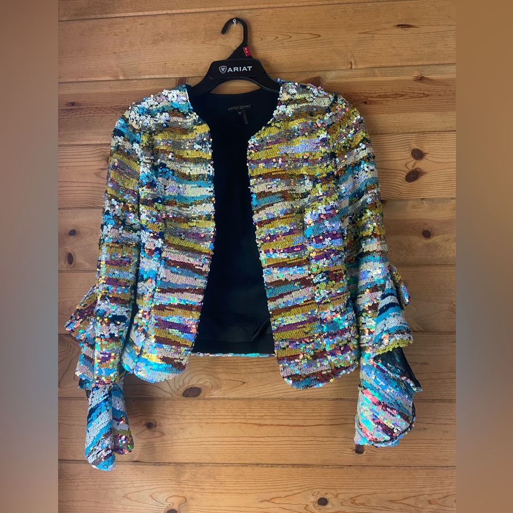 Sparkle jacket with trumpet sleeves